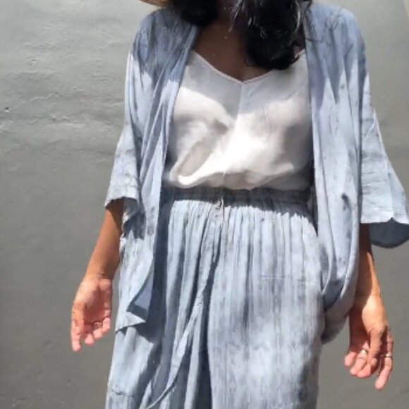 STYLE PARK KIMONO SET with BELT & BAG in FRENCH COURT BLUE / GRAY - ONE SIZE - Picture 7 of 7